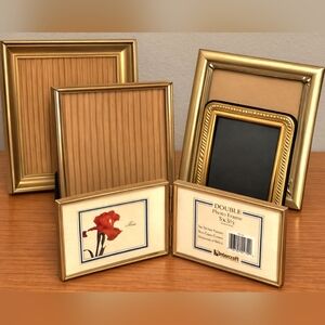 Vintage MCM Gold Brass Tone Metal Photo Frame Lot 5x7 & 5x3.5 Classic Elegant